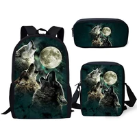 haoyun kids fashion backpacks 3pcs set cartoon wolf animal pattern school book bags fantasy students backpackflaps bagpen bag