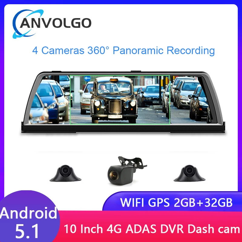 10 "IPS 4G Android 5.1 Full HD 1080P Dash Cam GPS 4 Channel ADAS Car DVR Camera For Auto Video Recorder WiFi Surveillance Camera