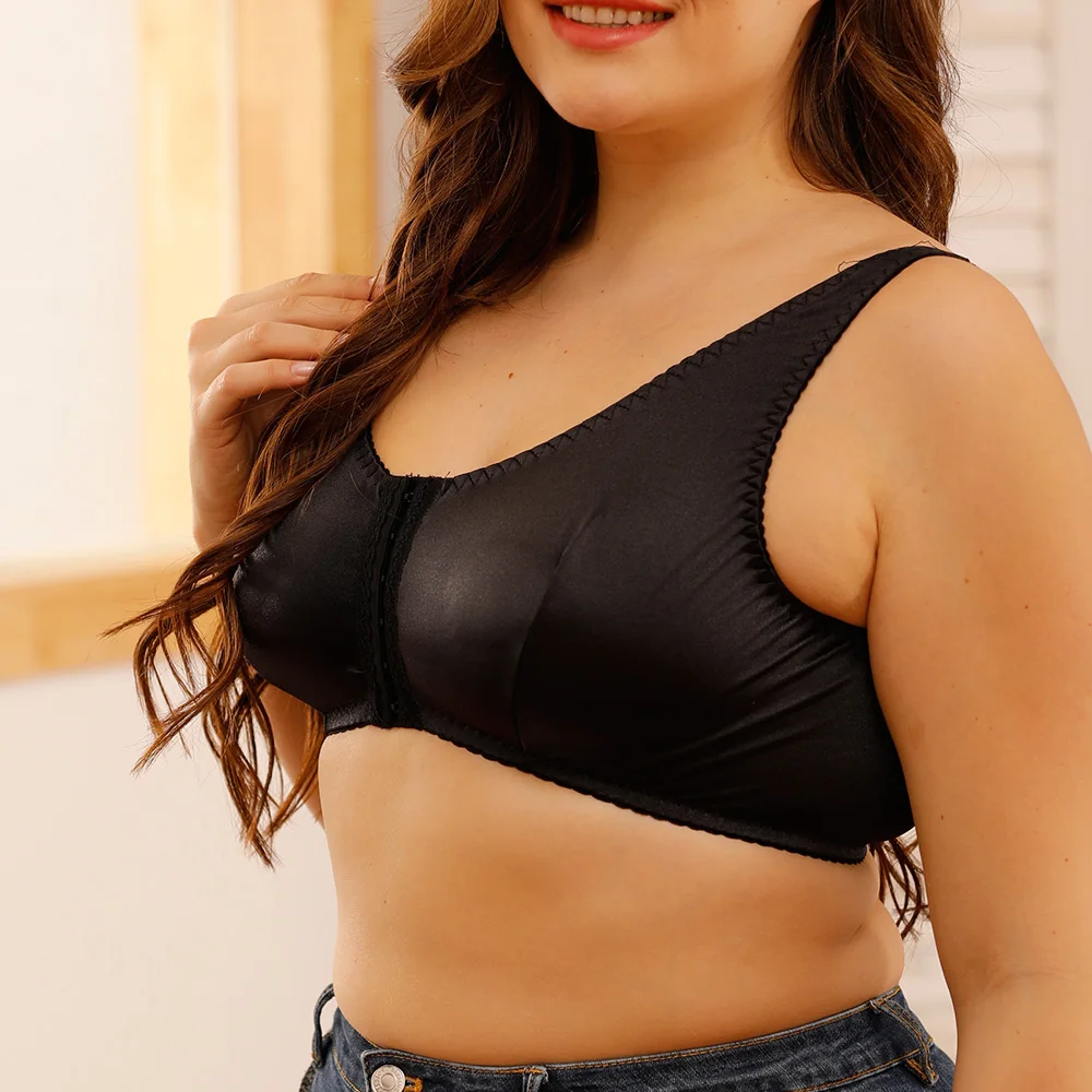 Sexy Cozy Underwear Front Closure Bra Silk Surface Wirefree Lingerie No-Padded Elastic Straps Brassiere Plus Size 46 DD E F