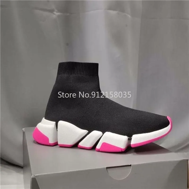 

Sneakers Women 2020 Mixed Color Trainer Shoes Casual Knit Sock Design Fashion Slip on High Top Flat Tennis Shoes Lady New Brand
