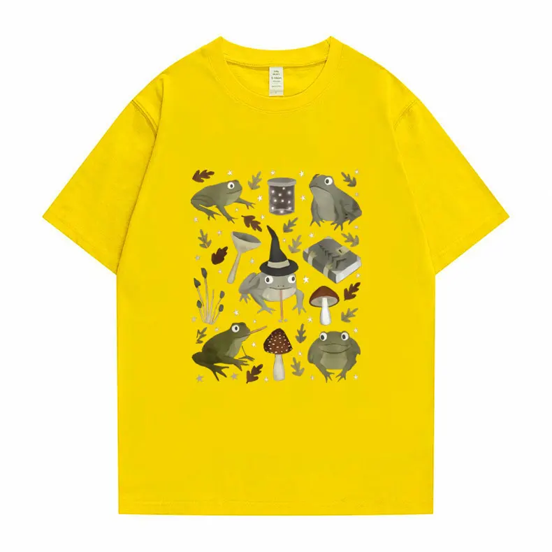 

Toad Spells Print T-shirt Summer Women Kawaii Tee Short Sleeve Man Comfortable Black T Shirts Fashion Design New Men Cute Tshirt