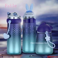 fsile creative gradient color rabbit wit cat thermos cup portable student men and women vacuum stainless steel water bottle