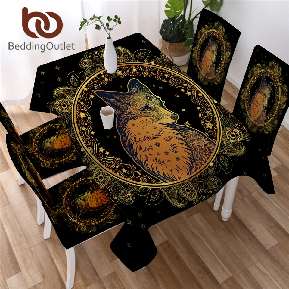 BeddingOutlet Golden Fox Tablecloth Animal Stars Waterproof Table Cloth Paisley Leaf Leaves Flower Decorative Cover | Дом и сад