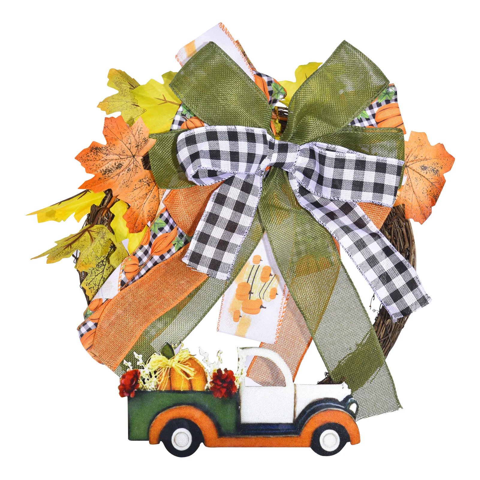 

Autumn Pumpkin Wreath Reusable Pumpkin Truck Wreath Door Hanging Ornament Thanksgiving Decoration For Home Office Garden Decor