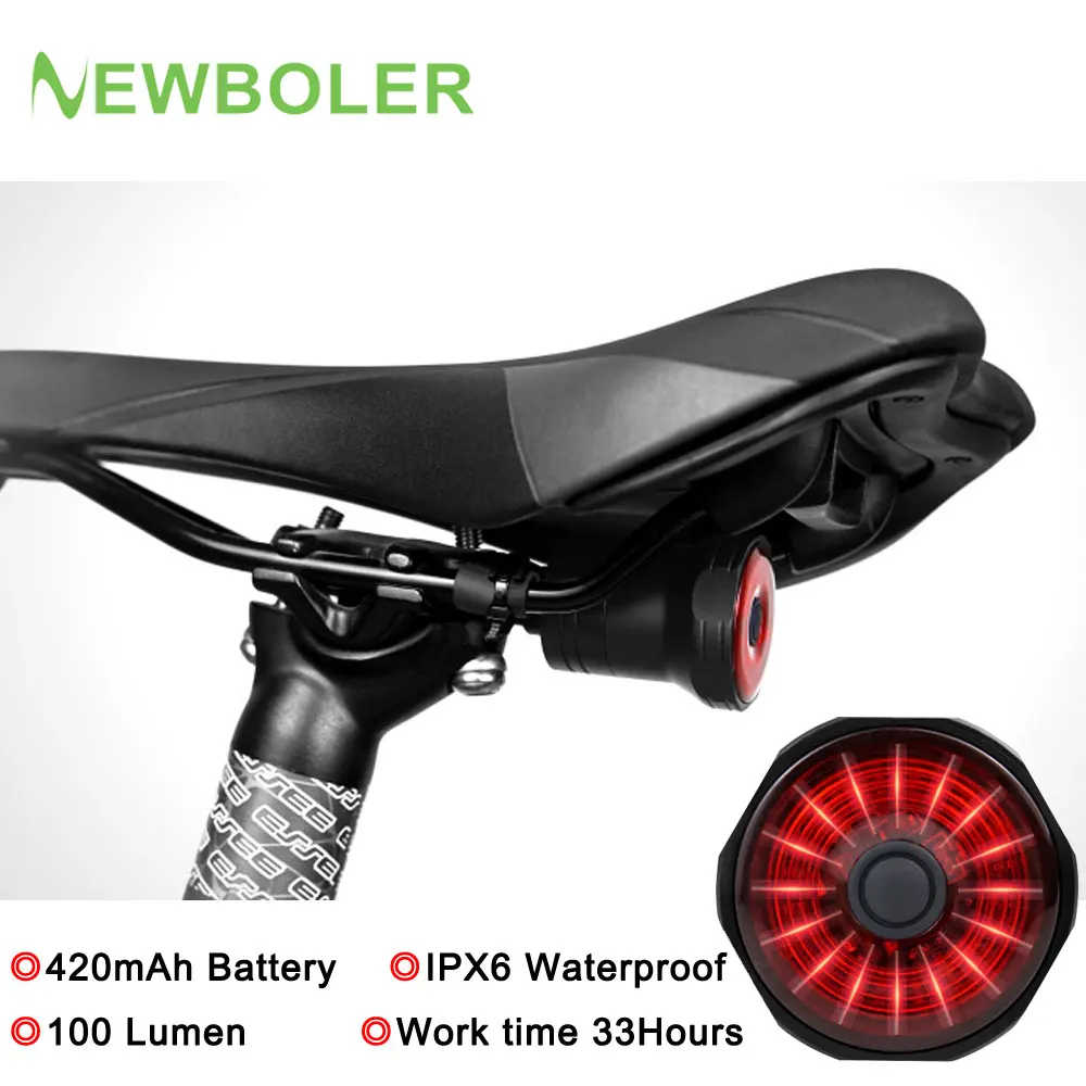 

NEWBOLER Велосипедный задний фонарь Smart Auto Brake Sensing Light IPx6 Водонепроницаемый светодиодный перезаряжаемый велосипедный задний фонарь Аксессуары ...