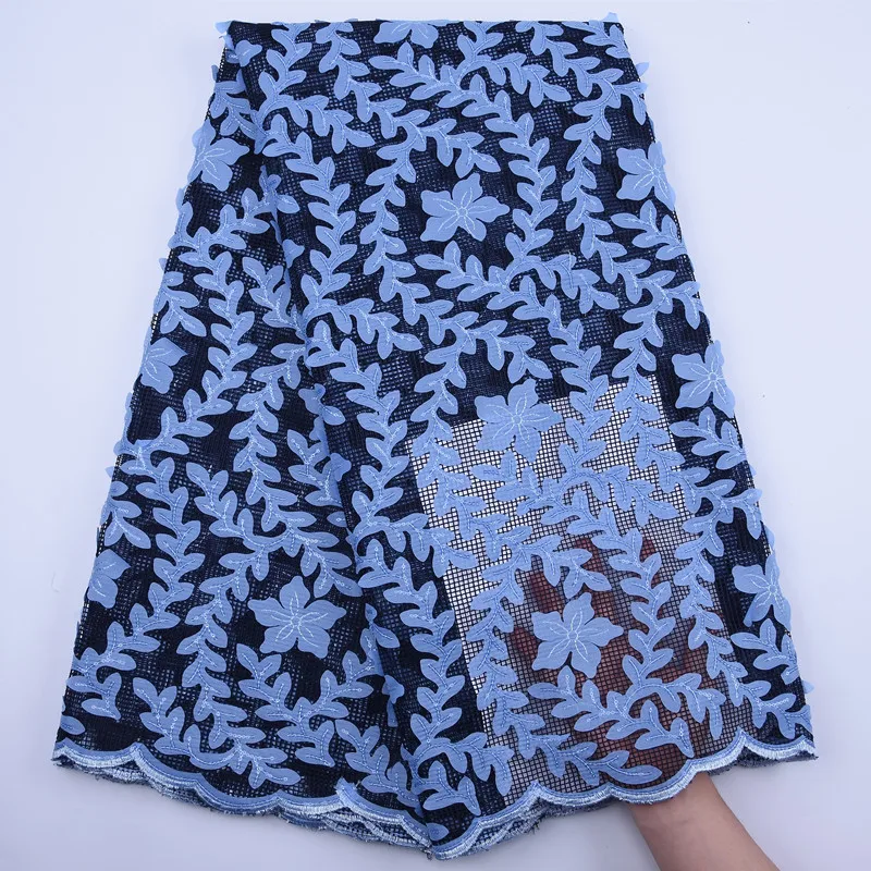 Небесно голубого цвета в африканском стиле Seuqins кружевной ткани 2020 вышитые