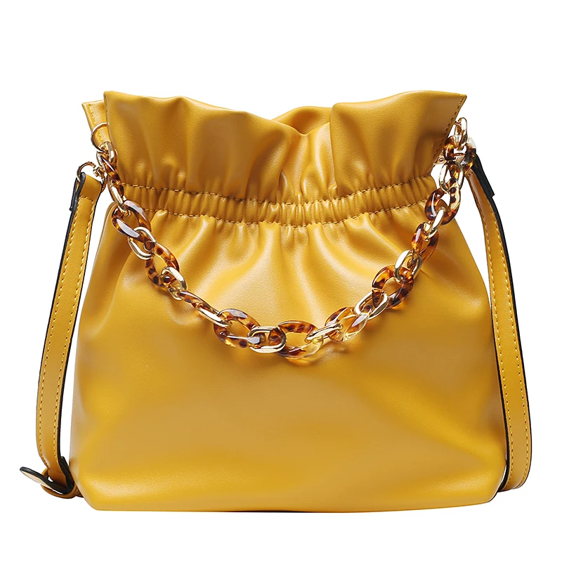 

2021 summer solid PU leather women's Bucket Bag Fashion crystal chain ladies Shoulder Messenger Bag crossbody bags for women