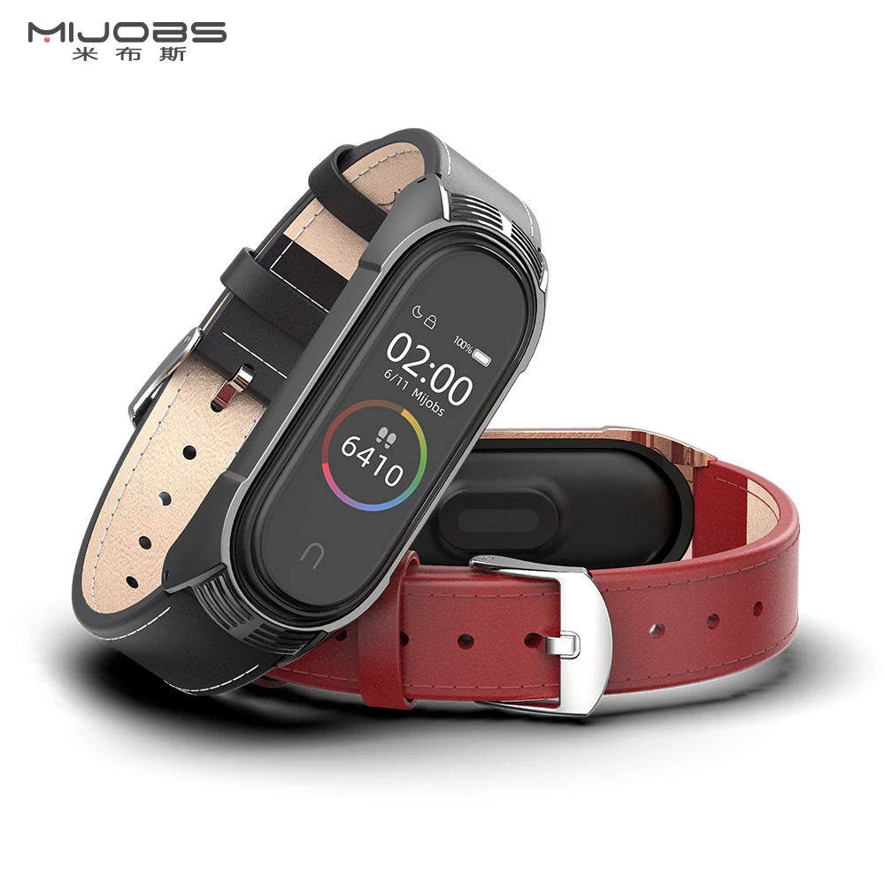 Ремешок Mijobs из натуральной кожи для XiaoMi Mi Band 4 3 Band4 умные браслеты браслет Global NFC