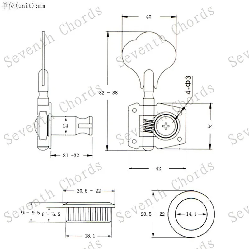 Набор из 6 шт. черные струнные тюнеры с открытой шестерней тюнинговые колышки
