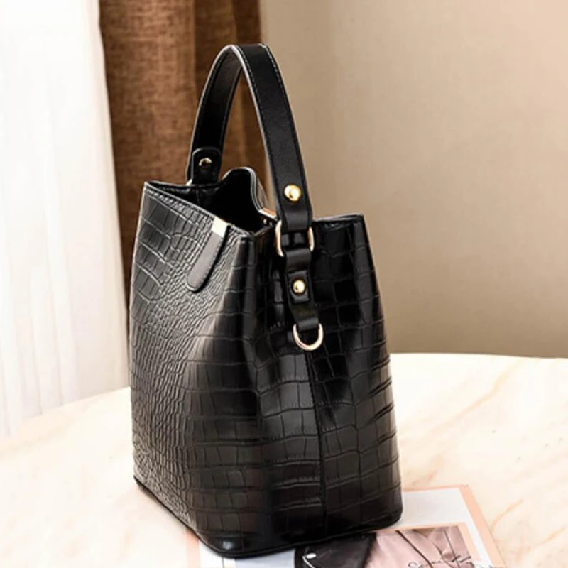 2022 retro alligator bucket bags women crocodile pattern handbag capacity casual pu leather shoulder messenger bags ladies purse free global shipping