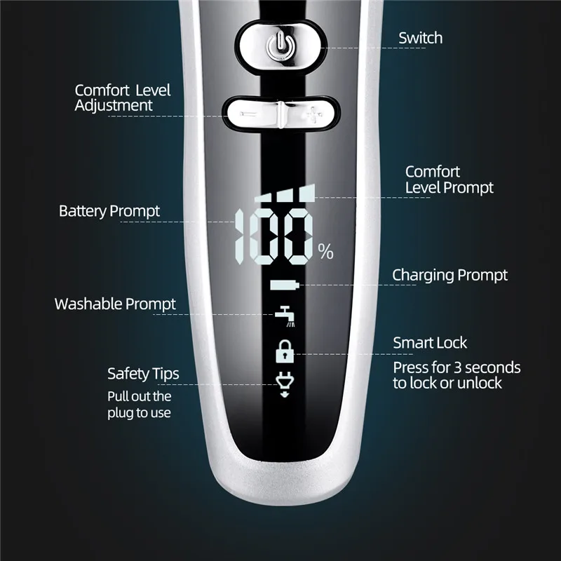 

Rechargeable Shaver Razor Triple Blade Beard Trimmer Machine Hair clipper Nose Hair Cut Electric Beard Shaving Barbeador