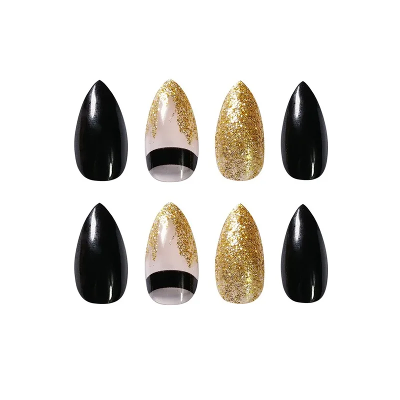 

Black gold flash powder tip wearing manicure finished fake nail manicure patch nail patch waterproof removable piece INS