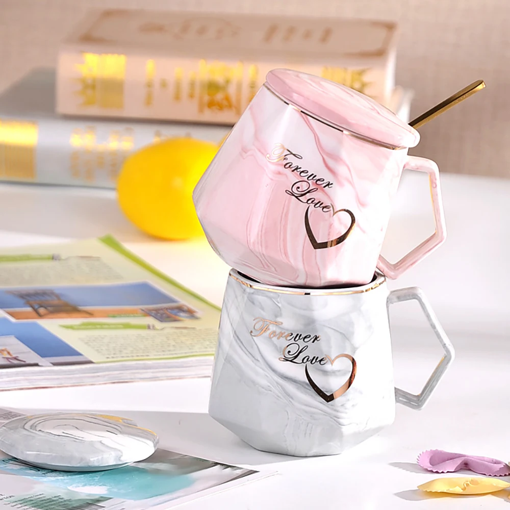 

Ceramic Coffee Cup With Lid And Spoon Set Cup With Milk Tea Christmas Creative Gift Nordic Style Wedding Bridal Lover'S Gifts