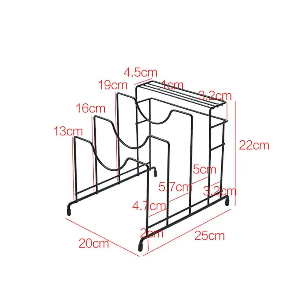 

Wrought iron pot and lid sitting multi-layer cutting board chopping board kitchen cutting board rack storage shelf