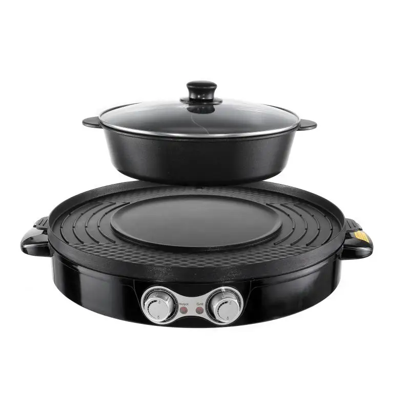 Pаспродажа 2 в 1 2200 Вт многофункциональный домашний электрический гриль для барбекю жареная Горячая кастрюля Бездымная антипригарная электрическая пр...