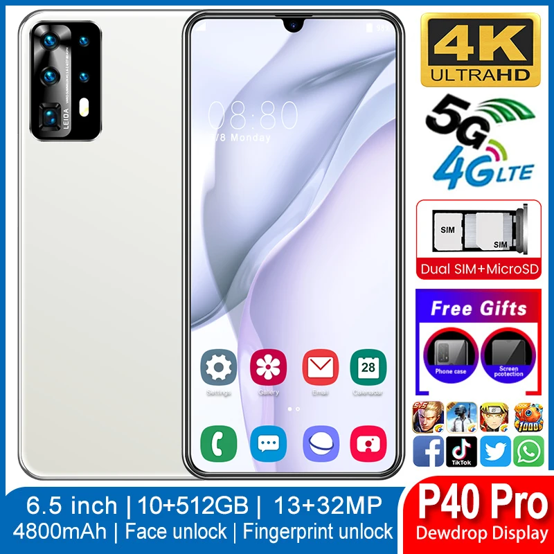Для смартфонов P40Pro 6 5 дюйма 3000 мАч MTK6580P Android Сотовые телефоны смартфон 1G 8G Прямая
