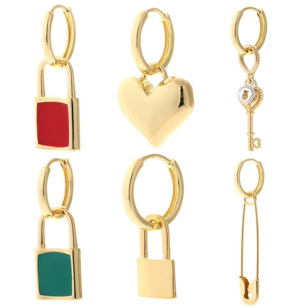 

Lock and Key Hoop Earrings for Women Female Gold Love Heart Ear Rings Cute Dangle Earrings Party Wedding Gift New Fashion Korean