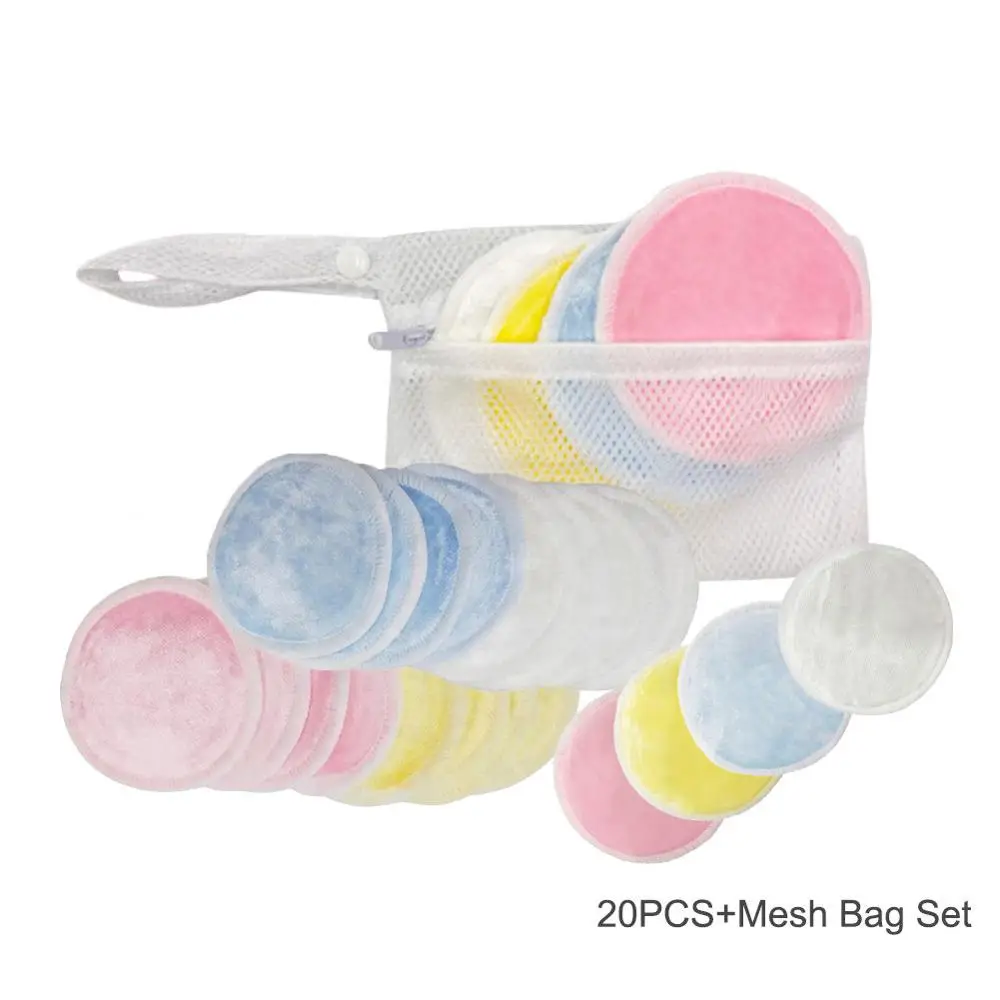 20Pcs Mesh Bag Set 20 шт./лот, многоразовые ватные диски, средство для снятия макияжа для лица, двухслойные подушечки для протирания ногтей, очищающие подушечки, моющиеся с мешком для стирки - Цвет: 20Pcs Mesh Bag Set