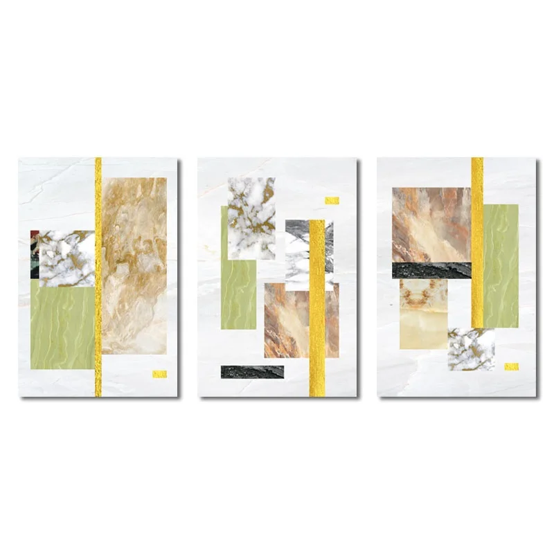 

Posters Marble Golden Green Canvas Painting Posters and Prints Wall Art Pictures for Living Room and Bedroom Frameless 3Pcs