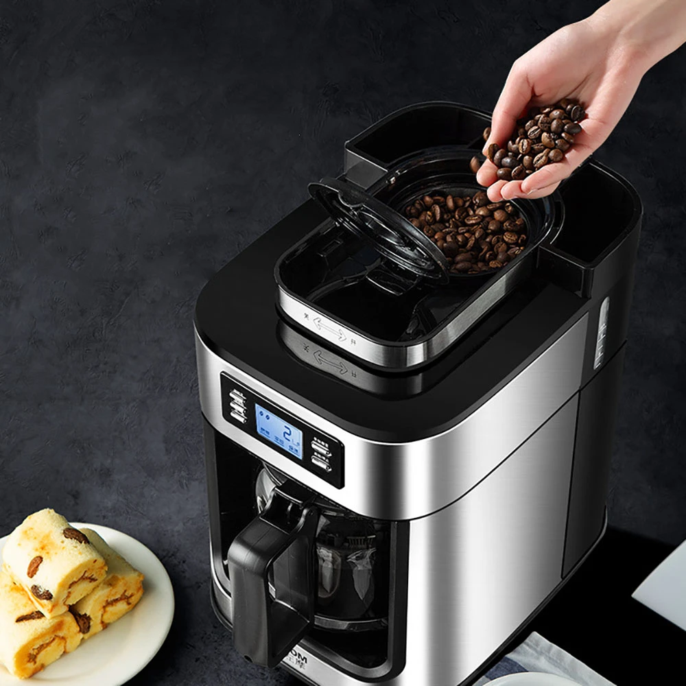

2 In1 Drip Coffee Maker Compatible Ground Coffee Beans Automatic Stainless Steel Coffee Maker Machine Digital Display Keep Warm