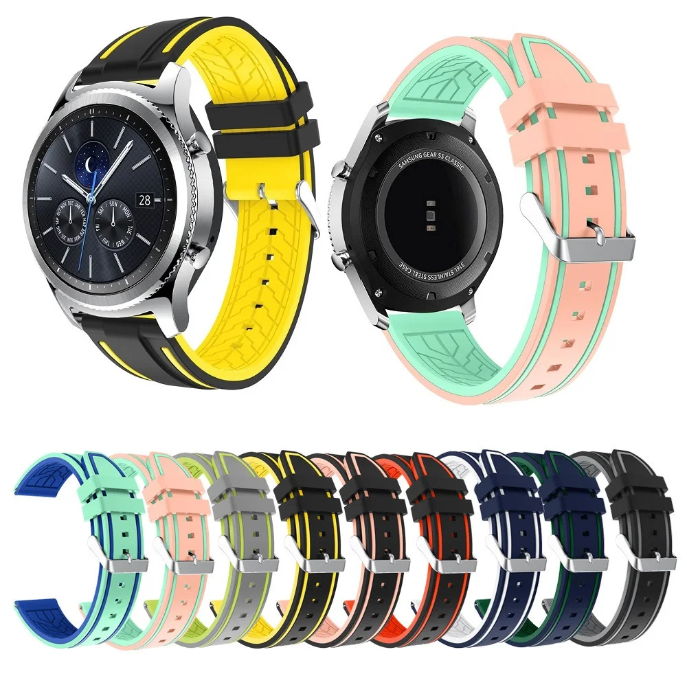 Ремешок силиконовый двухцветный для Samsung Galaxy 46 мм Gear S3 мягкий спортивный сменный