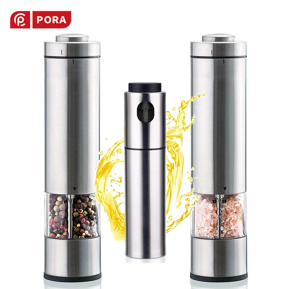 2PCS Stainless Сталь электрическая мельница для перца Солонка и специи дробилка набор с