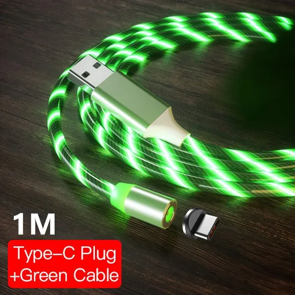 For Type-C Green 1M ACCEZZ Магнитный USB кабель светодиодный кабель быстрой зарядки для iPhone X 7 8 Plus 11 XS MAX samsung магнит Android мобильный телефон шнур провода - Цвет: For Type-C Green 1M