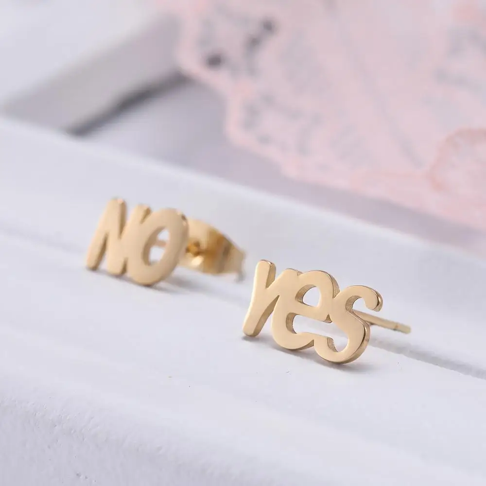 Женские серьги-гвоздики с надписью My Shape Yes and No 316L из нержавеющей стали маленькие