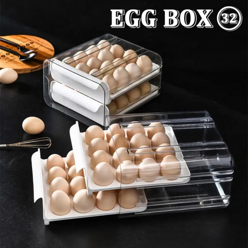 

Egg Storage Box Double Layer Egg Tray Practical Airtight Fresh Preservation Egg Organizer For Home Fridge PET 32 Grids