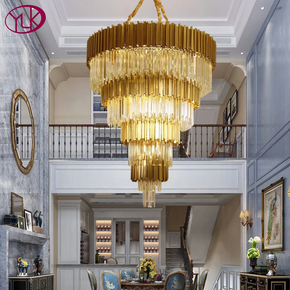 

Luxury modern crystal chandelier for staircase large gold chain light fixture lobby villa led cristal lamp home decor lighting