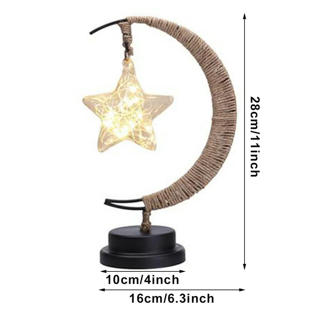 

LED Night Lamp Stars Moon Light Rattan Ball Children Birthday Gift Handmade Hemp Rope USB Wrought Iron Table Light