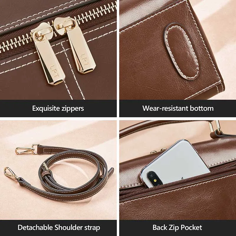 

LAORENTOU Young Ladies Boston Handbag Casual Square Crossbody Bag Female Split Leather Shoulder Bag Women's Box Shoulder Bag