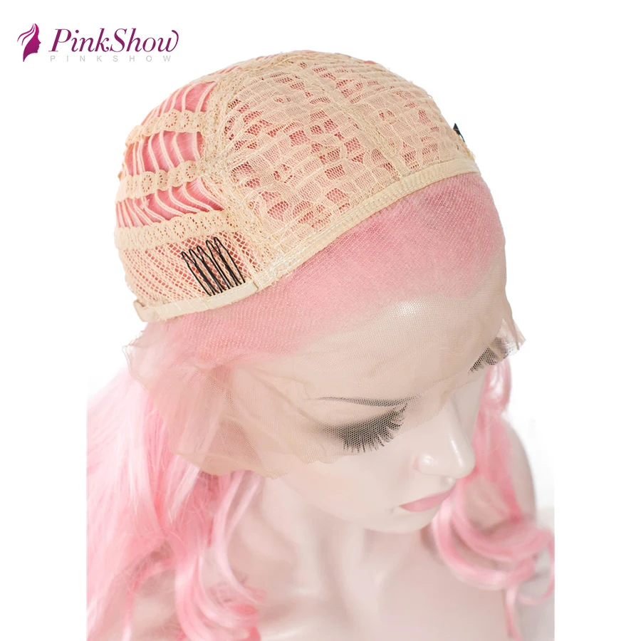 

Pinkshow Pink Lace Front Wigs For Women Long Wavy Synthetic Lace Front Wig Glueless Heat Resistant Fiber