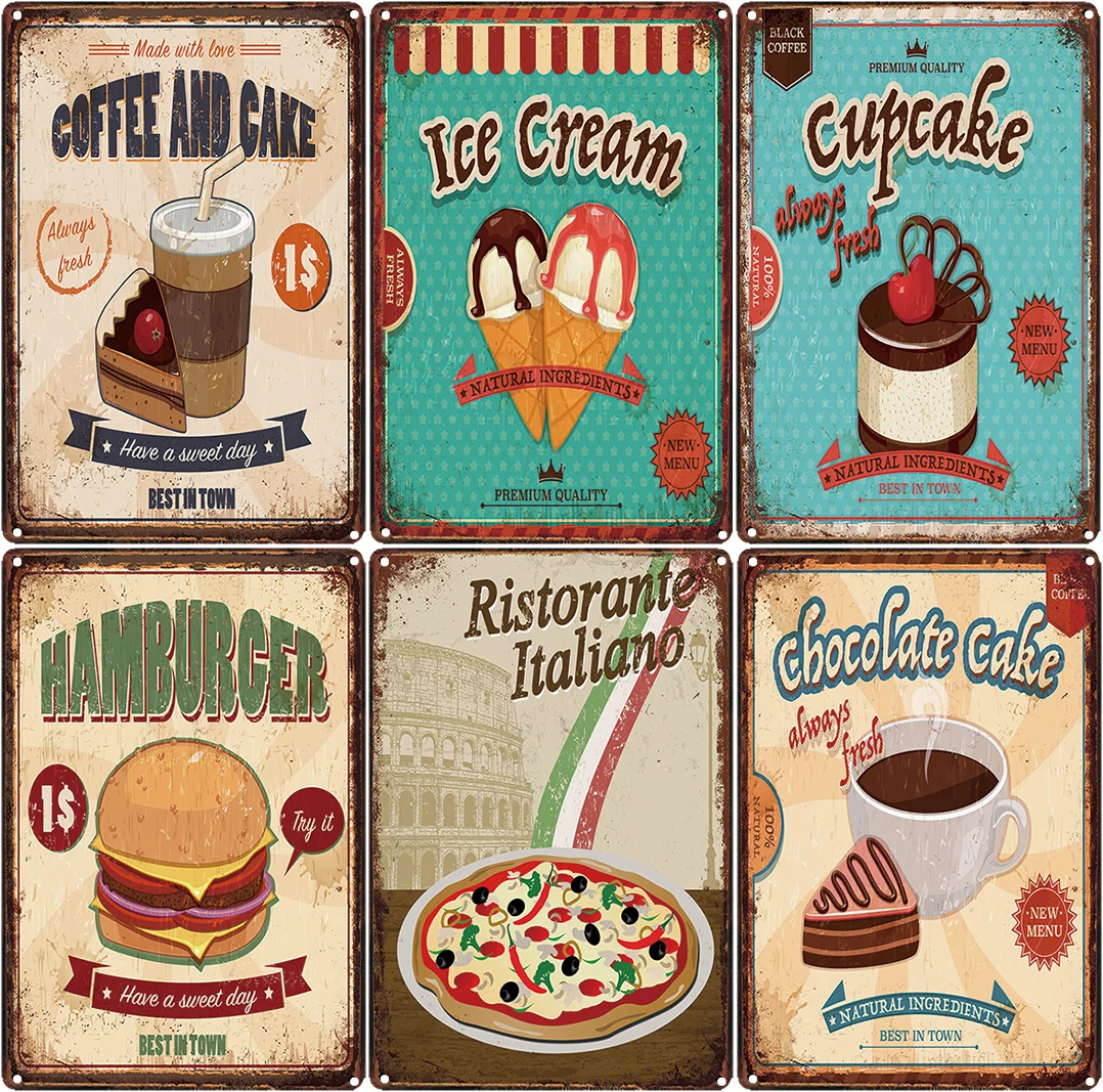 

Sweet Donuts Bagel Bakery Metal Signs Vintage Painting Plate Cafe Bar Pub Candy Shop Decor Wall Art Carft Iron Poster