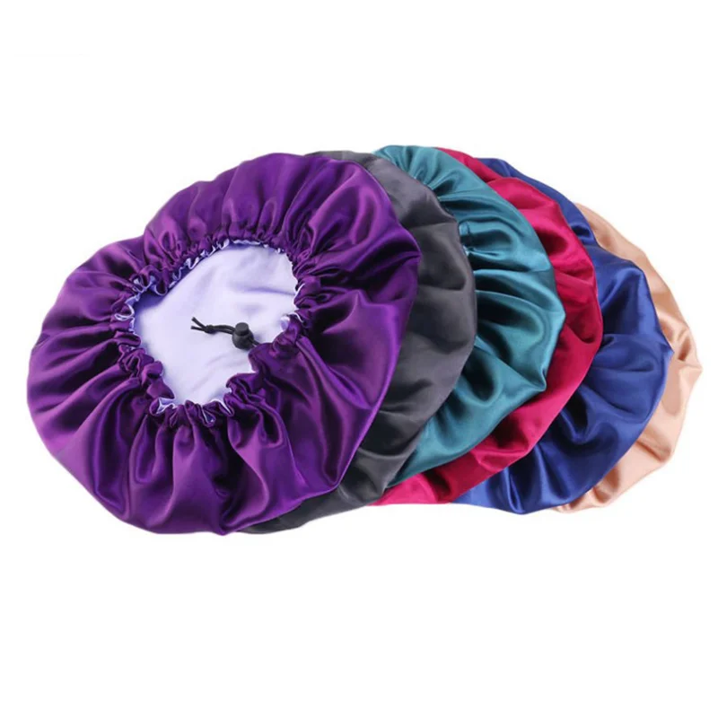 

Атласная шапочка, шапочка для волос, двухслойная Регулируемая Шапочка для сна, ночная шапочка, головной убор, Женская двухслойная Атласная ...