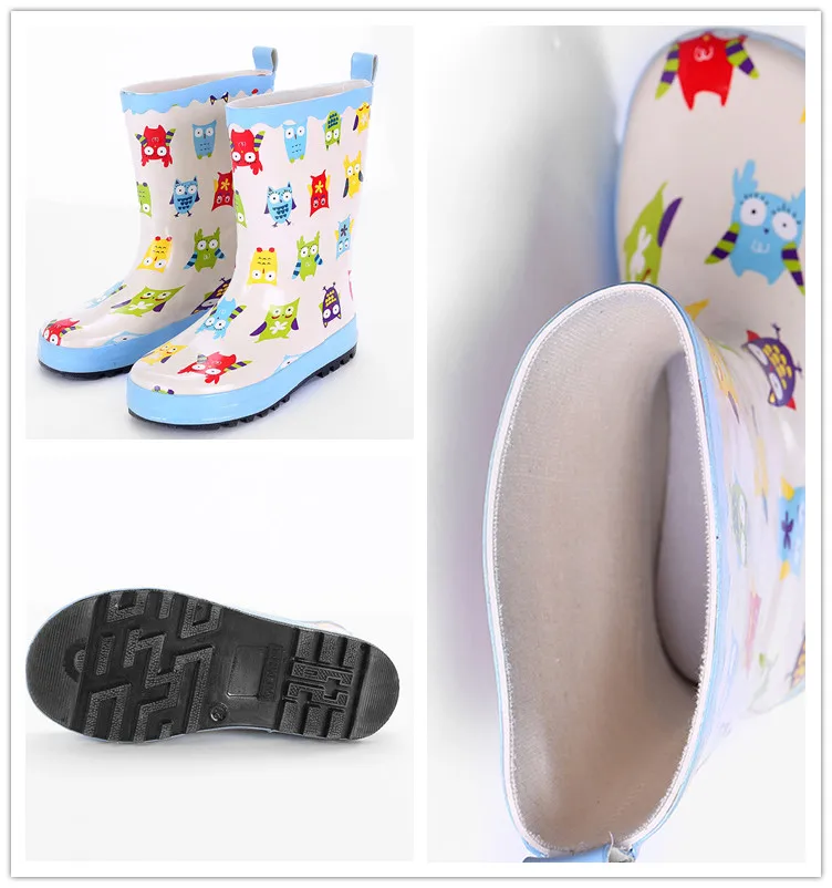 

Fantistic cute pattern printed back pull-up waterproof rubber mid calf children rainboot for boys