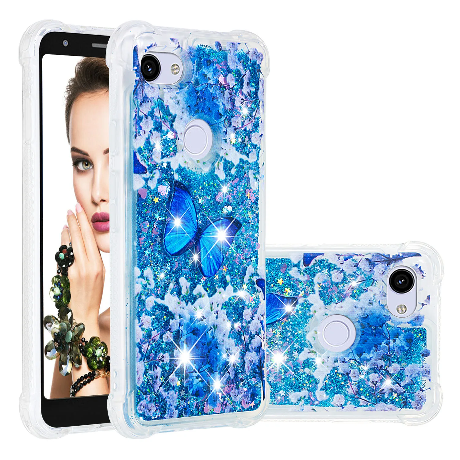 Cute Bling Liquid Quicksand Phone Case For Google Pixel 3a XL 3 Glitter Soft TPU Bumper Back Cover |