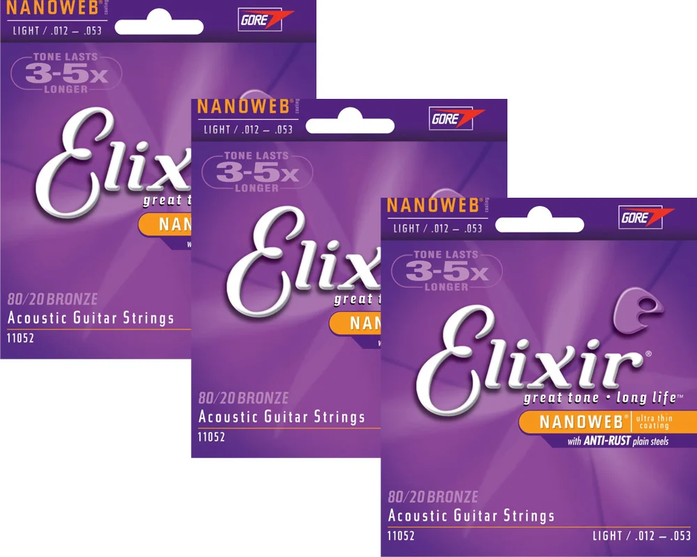 3 Наборы Elixir Polyweb Nanoweb покрытие антикоррозийное 80/20 бронзовые для акустической гитары струны