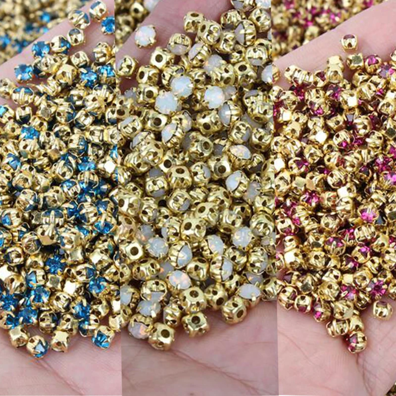 Горячая распродажа! Стразы 17 цветов для шитья золотых когтей 4 мм/5 мм/6 мм/7 мм