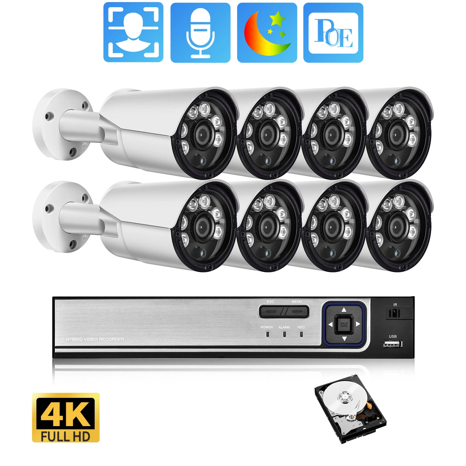 Система видеонаблюдения Gadinan 4K Ultra HD 8 Мп NVR аудио распознавание лица ночное