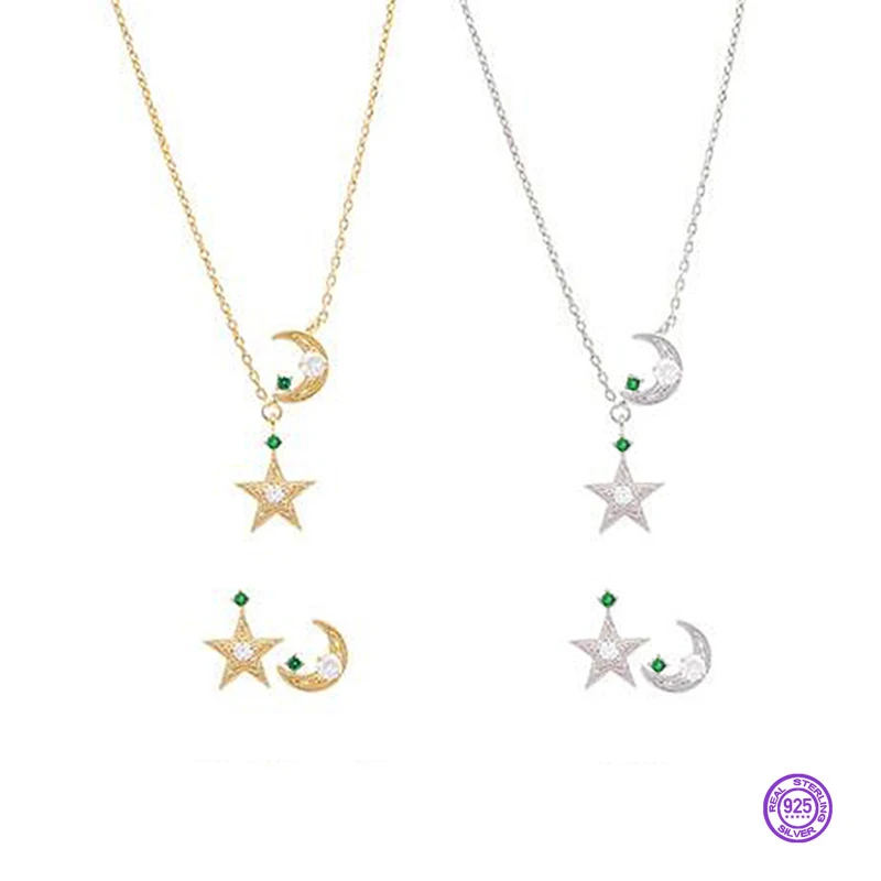 Серьги из стерлингового серебра 925 пробы ожерелье со стразами звезда месяц