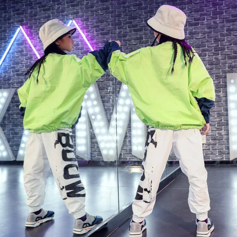

Kids Cool Hip Hop Clothing Green Jacket Coat Top Running Casual Pants for Girls Boy Jazz Dance Costume Ballroom Clothes Wear