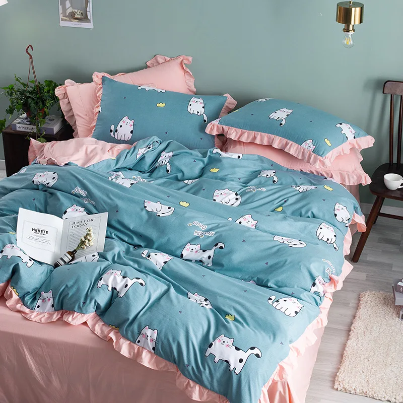 Милый кружевной комплект постельного белья с цветами в стиле принцессы розовый