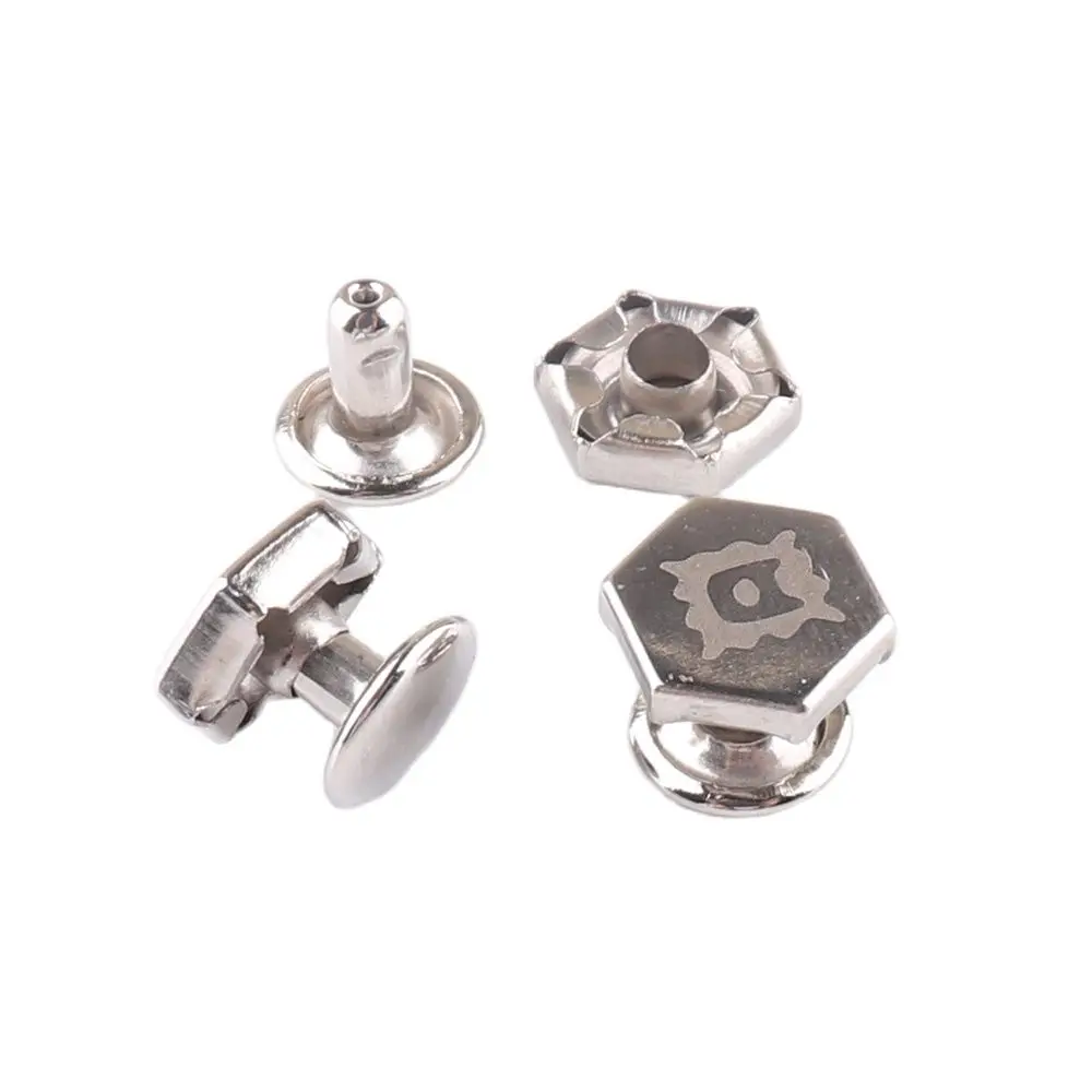 

100 комплектов, заклепки с двойной крышкой, 8*8 мм, серебряные узорчатые заклепки-гвоздики в сумке, искусственная кожа, украшения для рукоделия, товары для шитья своими руками