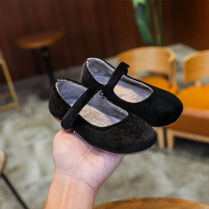 CMSOLO Girls Velvet Mary Jane Shoes Best Sell New Rubber Elegant Princess Dance Shoe Winter Warm Size 21-30 Quality | Детская одежда и