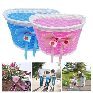 Kids Boys Girls Bicycle Storage Scooter Handle Bar Carrier Bicycle Basket Front Bag Rear Cycling Hanging Bike Bowknot Baskets
