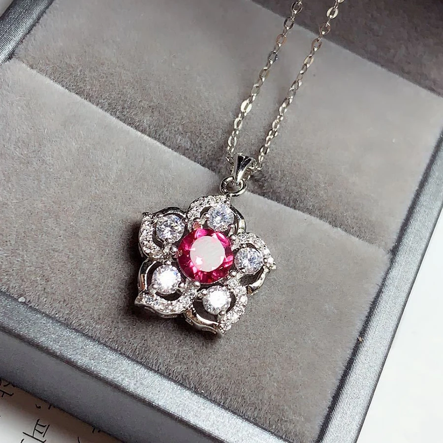 

Luomansi S925 Silver Jewelry Natural Pink Topaz Necklace Flower Pendant for Eoman Lover Gift Wholesale