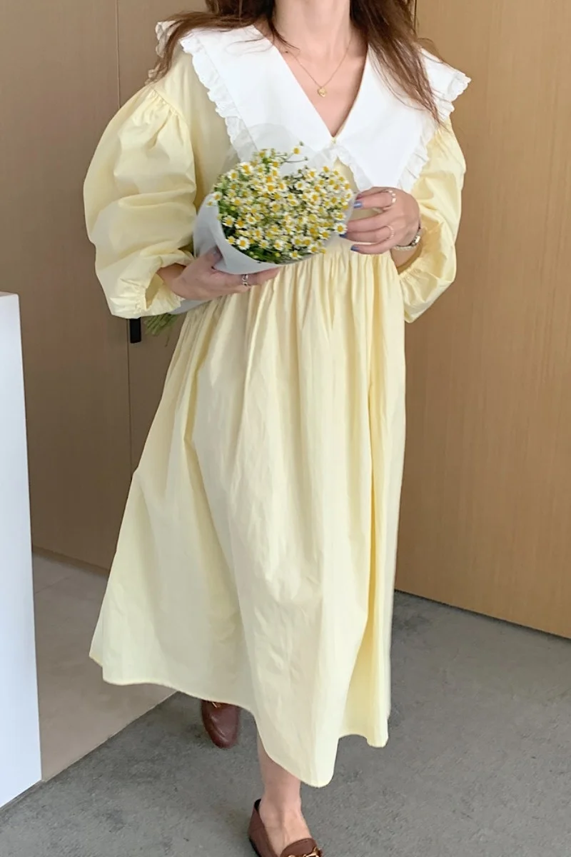 Детское платье с воротником и длинным рукавом новинка 2021 облегающая юбка средней