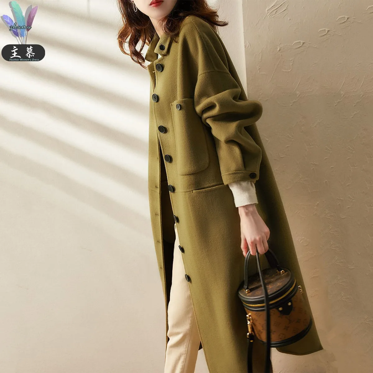 

Plus Size 4XL Simple Woolen Coat Women's Clothing 2021 Spring Autumn New Mid-Long Temperament Wool Blends Jacket Women Trench