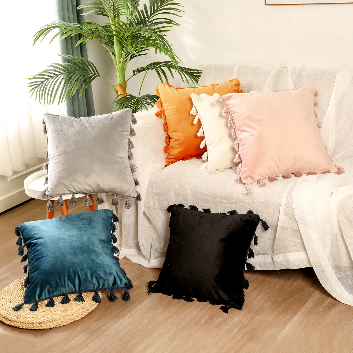 

Velvet Throw Pillow Cover Tassel Pillow 45x45cm Square Cushion Cover Sofa Decorative Cushions Poszewki Na Poduszki Dekoracyjne